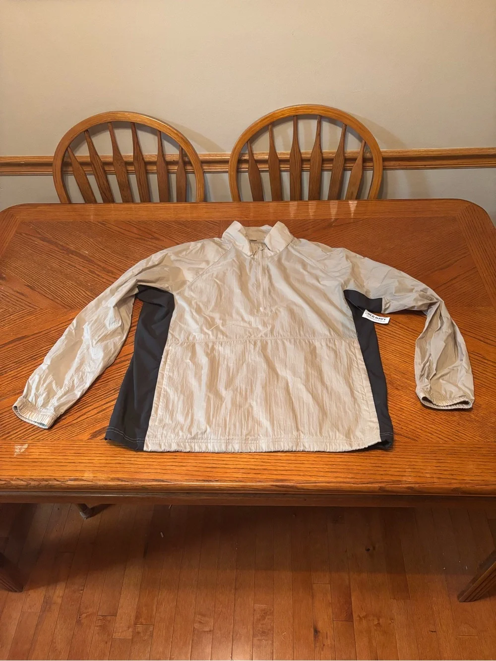 Old Navy Mens Active 1/4 Zip Jacket Large Beige Gray Windbreaker Pullover NWT